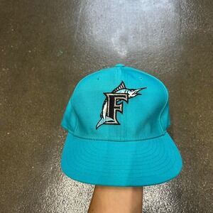 Vintage 90s Florida Marlins MLB New Era 59 50 100% Wool Fitted Hat Size 7 1/8